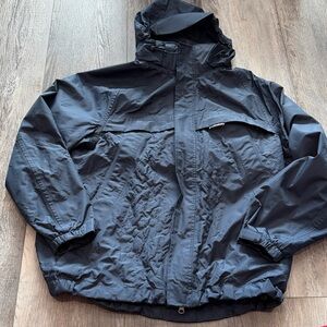 Men's Navy Blue Hooded Rain Jacket - Water-Resistant Shell